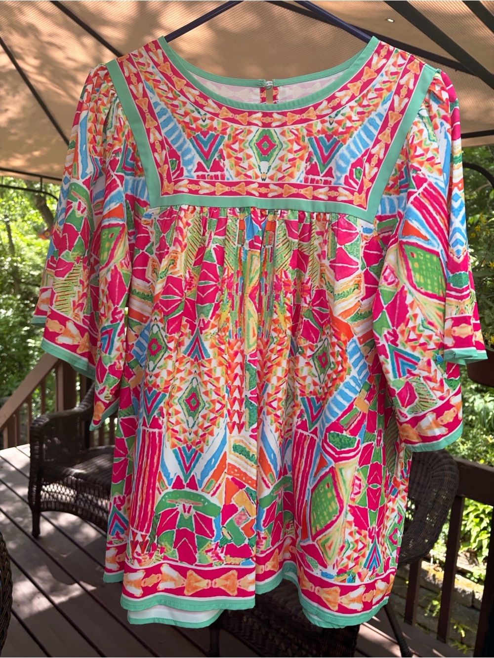Vibrant L. Multicolor Boho Peasant Top - Women's , flutter sleeves